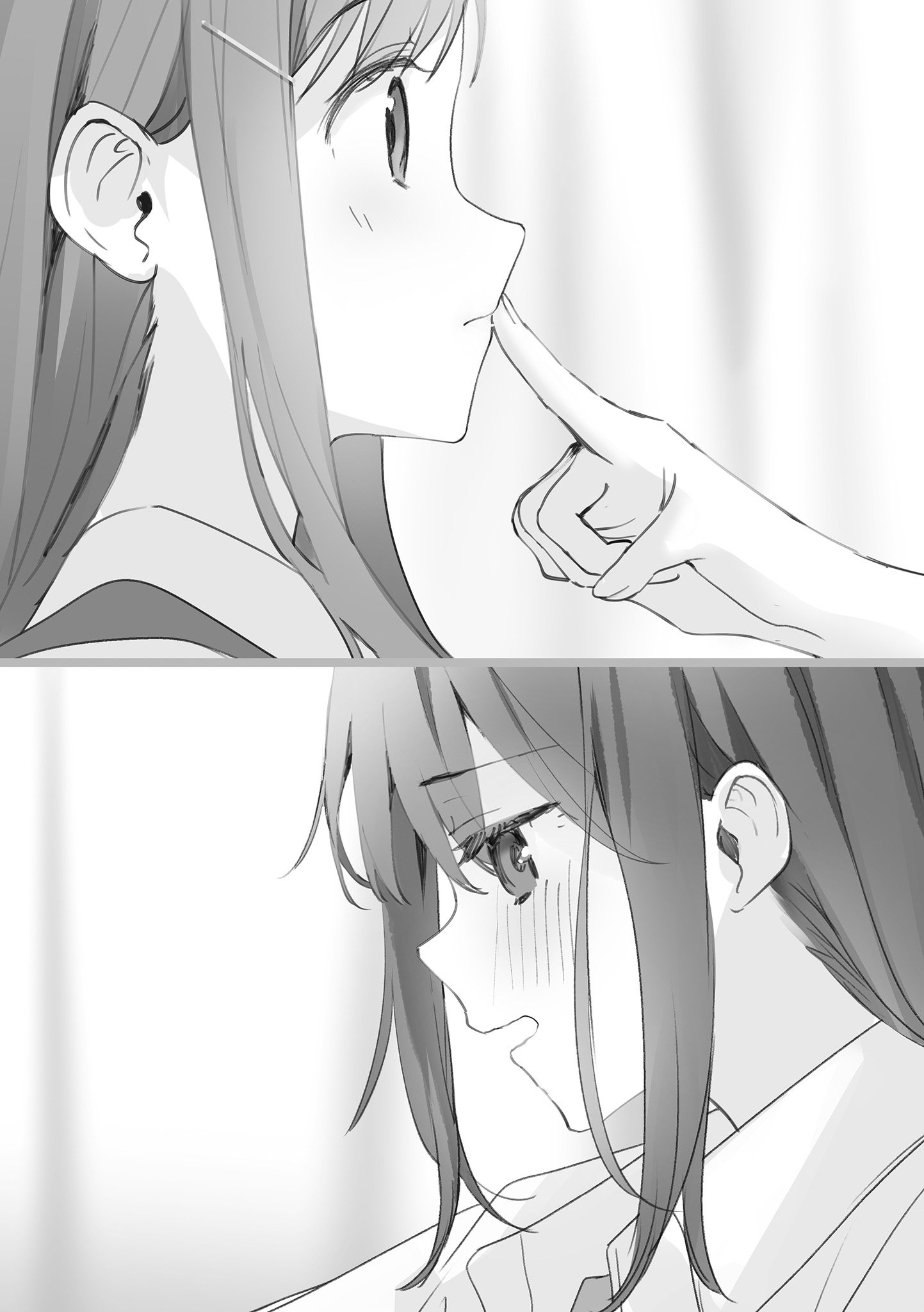 Adachi and Shimamura share affection in two mirrored moments.